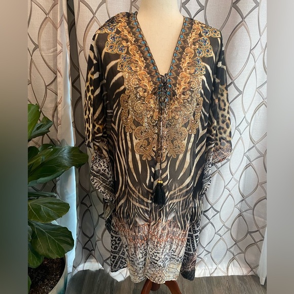 NWT True Colours by La Moda Animal Print Caftan Dress One Size - Picture 7 of 12